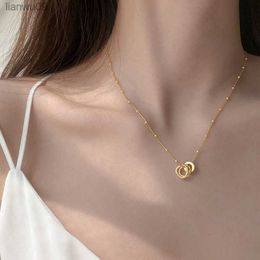 Designer 925 Sterling Silver CZ Double Circle Necklace Woman 14k Gold Luxury Two Round Pendant Chain 2023 Trendy Jewellery L230704