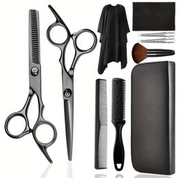 Hair Cutting Scissors Kits, Stainless Steel Hairdressing Shears Set Professional Thinning Scissors For Barber/Salon/Home/Men/Women/Kids/Adults Shear Sets/Pet(black)