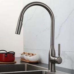 Spout Kitchen Faucet Rotatable Spring Faucets Brass Mixer Tap Hot Cold Water Taps with Pull Down Sprayer Chrome