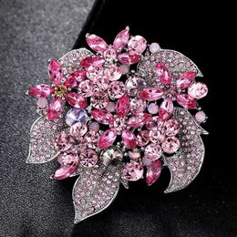 Pins Brooches zlxgirl Bridal Flower Brooches Jewellery Perfect Pink Green Rhinestone Crystal Hijab Pins Brand Women's Party pendant Bijoux HKD230807