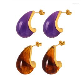 Hoop Earrings Resin Water Drop Stainless Steel Elegant Stud Earring Plastic Party Fashion Jewelry For Girls