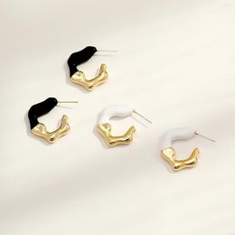 Hoop Earrings Irregular Geometric White And Black Aesthetic Personalized Drip Glaze Design Not Easy To Oxidize