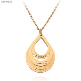 Personalised Family Necklaces Customised Engraved 3 Names Water Drop Pendant stainless steel Necklace Jewellery Gift for Mom L230704