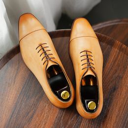 Real 2024 Cow Men's Formal Handmade Quality Comfortable Genuine Leather Designer Wedding Business Oxfords Shoes b