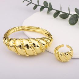 Bangle Dubai India Luxury Geometric Design Dot Gold Color Bracelet Ring Set With Fashion Wedding Party Gifts For Daily Matching