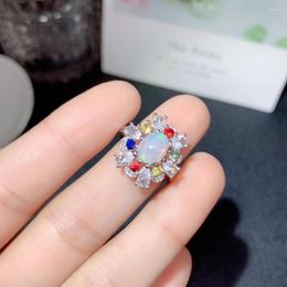 Cluster Rings Vintage Opal Silver Ring 6mm 8mm Natural Solid 925 Sterling Jewellery