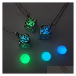 Pendant Necklaces New Fashion Women Luminous Hollow Out Locket Glow In The Dark Necklace Square Box Engagement Gifts Top Quality Drop Dhqe1