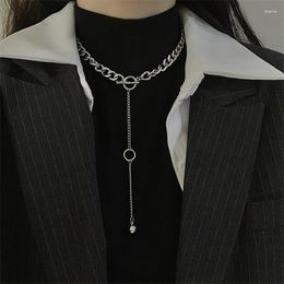 Choker Hip Hop Punk Circle Long Chain Pendant Chunky Cuban Clavicle Necklace For Women Gothic Fashion Statement Jewellery