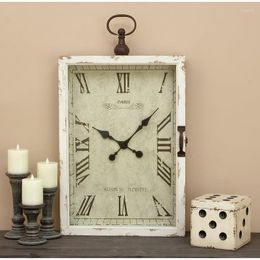 Wall Clocks DecMode 20" X 34" White Wood Pocket Watch Style Clock With Hinged Door