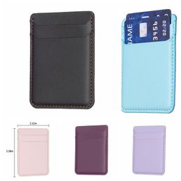 Universal Plain PU Leather Stick On Wallet Cases For Iphone 15 14 13 12 16 Samung S23 FE S22 S21 LG Two ID Credit Cards Slot Pocket 3M Sticker Smart Mobile Phone Cover