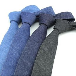 6cm solid men's necktie cotton ties man blue cowboy tie ascot neckwear business suit shirt accessories for men 2pcs lot262A