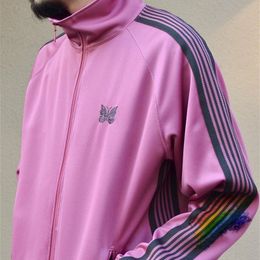 Mens Jackets Pink Stripe Needles Jacket Men Women 1 Top Quality Butterfly Embroidery AWGE Coats 230804