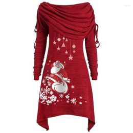 Women's Hoodies Fashion Long Sleeved Christmas Prom Sweatshirts Santa Claus Snowflake Print Foldover Collar Ruched Irregular Tunic Tops