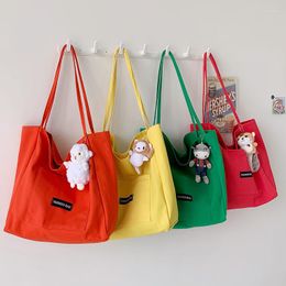 Evening Bags Women Bag Candy Color Canvas 2023 Large-capacity Tote Korean Japan School Class Book Style Shoulder Literary Handbag