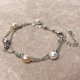 Link Bracelets Mixed Color Pearl Bracelet 16.5cm 4cm Extend Multicolor Beautiful Natural Cultured Freshwater Women Girl Mini Party Jewelry