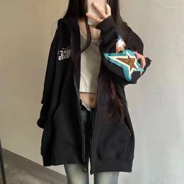 Felpe con cappuccio da donna 2023 Felpa con cappuccio con zip Inverno Lettera stampata Streetwear Donna Y2k Giacche Kawaii Cardigan Abbigliamento gotico oversize Felpe