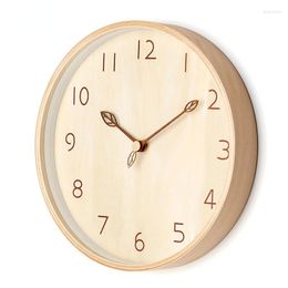 Wall Clocks Round Solid Wood Clock Nordic Design Minimalist Quiet Living Room Restaurant Kitchen Decor Creative Leaf Pointer