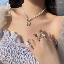 Chains Heart Chain Choker Necklace For Women Collar Goth Pearl Bead Necklaces Shell Pendant Sweet Wedding Party Jewellery Couple Gifts