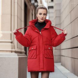 Women's Trench Coats 2023 Winter Loose Coat Down Cotton-padded Jacket Women Parkas Thicken Warm Hooded Young Lady Big-pocket A-shape