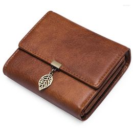 Wallets 2023 Fashion Women's Wallet Short PU Retro Buckle Leather Money Clip Po Card