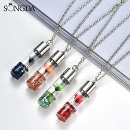 Pendant Necklaces SONGDA Flower Plante Glass Bottle Natural Stone Necklace Silver Colour Chain Water For Women 2023 Jewellery