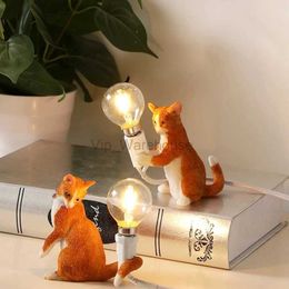 Nordic LED Table Lamp Resin Animal Rat Cat Squirrel Night Lights Nordic Mouse Table Lamps Home Decor Desk Lamp Lighting Fixtures HKD230807