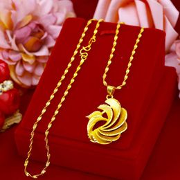 Pendant Necklaces Real 18k Yellow Gold Plated Bracelet For Women's Wedding Engagement Jewellery Charm Peacock Fashion Gifts