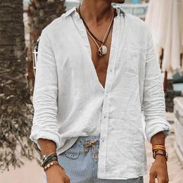Men's T Shirts Linen For Men Ultrathin Casual Button Down Long Sleeve Beach Shirt Hawaiianss Korean Fashion Handsome