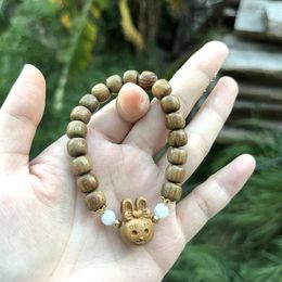 Strand Green Sandalwood Wood Carving Retro Fashion Skewer Girl Heart Niche Design Buddha Bead Tray Play Bracelet Gift Jewellery