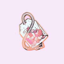 Pins Brooches Cute Pink Herbal Flower Love Potion Tea Enamel Pins Black Tea Drinkers Lapel Pin Gifts Badge Brooch HKD230807