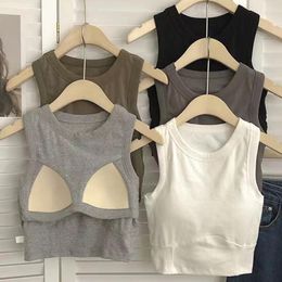 Camisoles & Tanks Women Tank Tops Streetwear Push Up Cropped Top For Female Lounge Solid Casual Sexy Lingerie Wirefree Camisole Fashion Girl