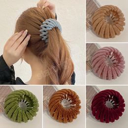 Korean Style Flocking Hair Claw For Women Elegant Ponytail Buckle Hairclip Hairpin Bird Nest Expanding Hairgrip Hair Accessories