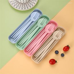 Dinnerware Sets Versatile And Practical Integrated Production Straw Cutlery Box Easy To Clean 8 Colors Great For Travel Wheat Fiber Light