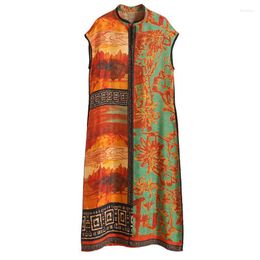 Ethnic Clothing Vintage Women Print Flower Cheongsam Summer Slim Sexy Qipao Vestido Novelty Classic Party Dress Chinese Ladies Robe Gown 2XL