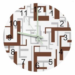 Wall Clocks Modern Art Geometry Brown Grey Luminous Pointer Clock Home Ornaments Round Silent Living Room Office Decor