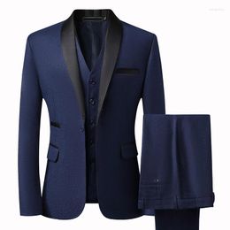 Men's Suits Groom Suit ( Blazer Vest Pants ) Fashion Slim High-end Korean Mens Business Casual Wedding Dress Party Three-piece