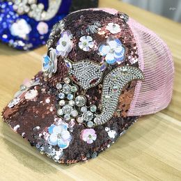 Ball Caps Spring Summer Hat Baseball Sunscreen Women Sunshade Girl Mesh Ventilation Sequin Rhinestone Fashion White