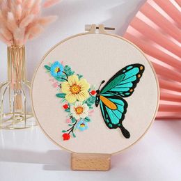 Chinese Products Butterfly Flower Pattern Embroidery Starter for Beginners Cross Stitch Kits for Beginners Adults Include Embroidery Hoops