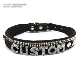 Pendant Necklaces Shiny Letters Custom Collar Choker Necklace Women Men Sexy Black Soft Leather Customized Name Cosplay Party Jewelry 230807