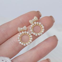 Stud Earrings France Selling Tiny Imitation Pearls Bowknot Earring For Women Zirconia Drop Charm Party Jewellery Pendant Gifts