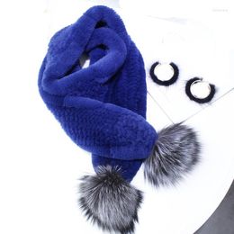 Scarves Women Real Rex FUr Scarf Long Winter Warm Street Fashion Muffler With Genuine Pompom