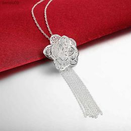 New 925 Sterling Silver Necklace For Women Retro beautiful flowers Pendant 18 inches Christmas gift high quality wedding Jewellery L230704