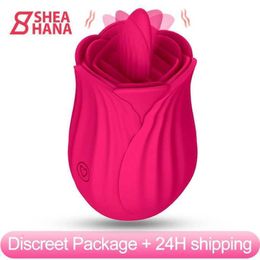 Massager Powerful 10 Speeds Vibrator Women Vagina Nipple Sucking Rose Shape Oral Licking Tongue Clitori Stimulation Erotic Female