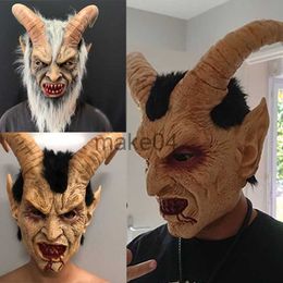 Party Masks Takerlama Lucifer Cosplay Mask Demon Devil Horn Latex Masks With Bloody Mouth Halloween Horror Costume Props J230807