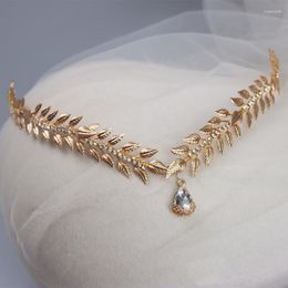 Hair Clips Gold Color Leaf Bridal Forehead Tiara Vintage Wedding Crown Accessories Handmade Women Hairband