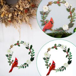 Decorative Flowers Red Bird Wreath Ornament Metal Rustic Wall Front Door Decor Indoor Outdoor