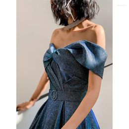 Ethnic Clothing Summer Fashion Off Shoulder Evening Dress Women Elegant Blue Backless Party Prom Ball Gown