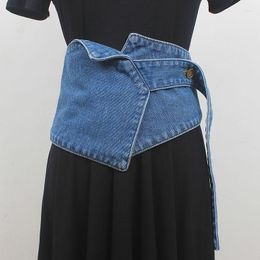 Belts Women's Runway Fashion Black Fabric Denim Cummerbunds Female Dress Corsets Waistband Decoration Wide Belt R2032