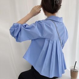 Women's Blouses SuperAen Korea Autumn Design Back Pleated Short Long-sleeved Shirt Women Casual Tops