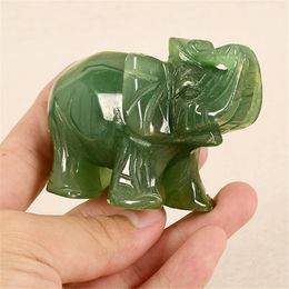 Decorative Objects Figurines Lucky Elephant Green Aventurine Jade Ston Fortune Feng Shui Statue Figurine Ornament Chakra Healing Stones Statue Craft Decor 230804